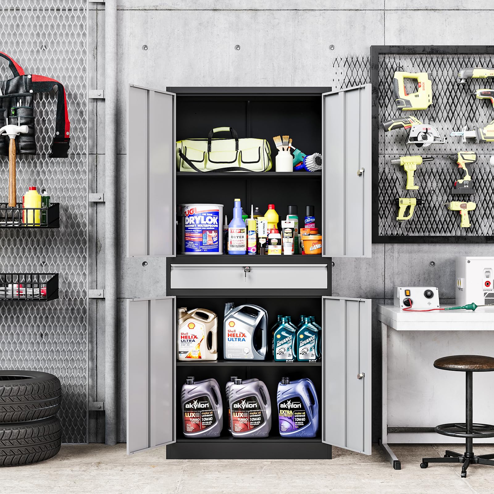 Etsuko/4 Amazon.com: MIIIKO Storage Cabinet with 4 Doors, Metal Garage